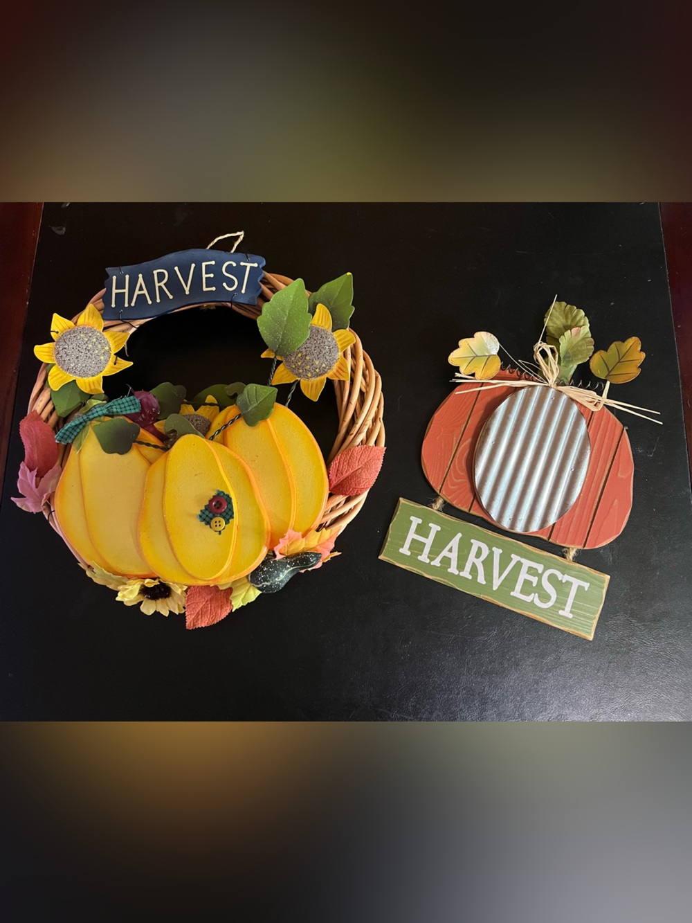 Harvest Decor-Pumpkin Wreath with Sunflower Accents and Pumpkin Sign